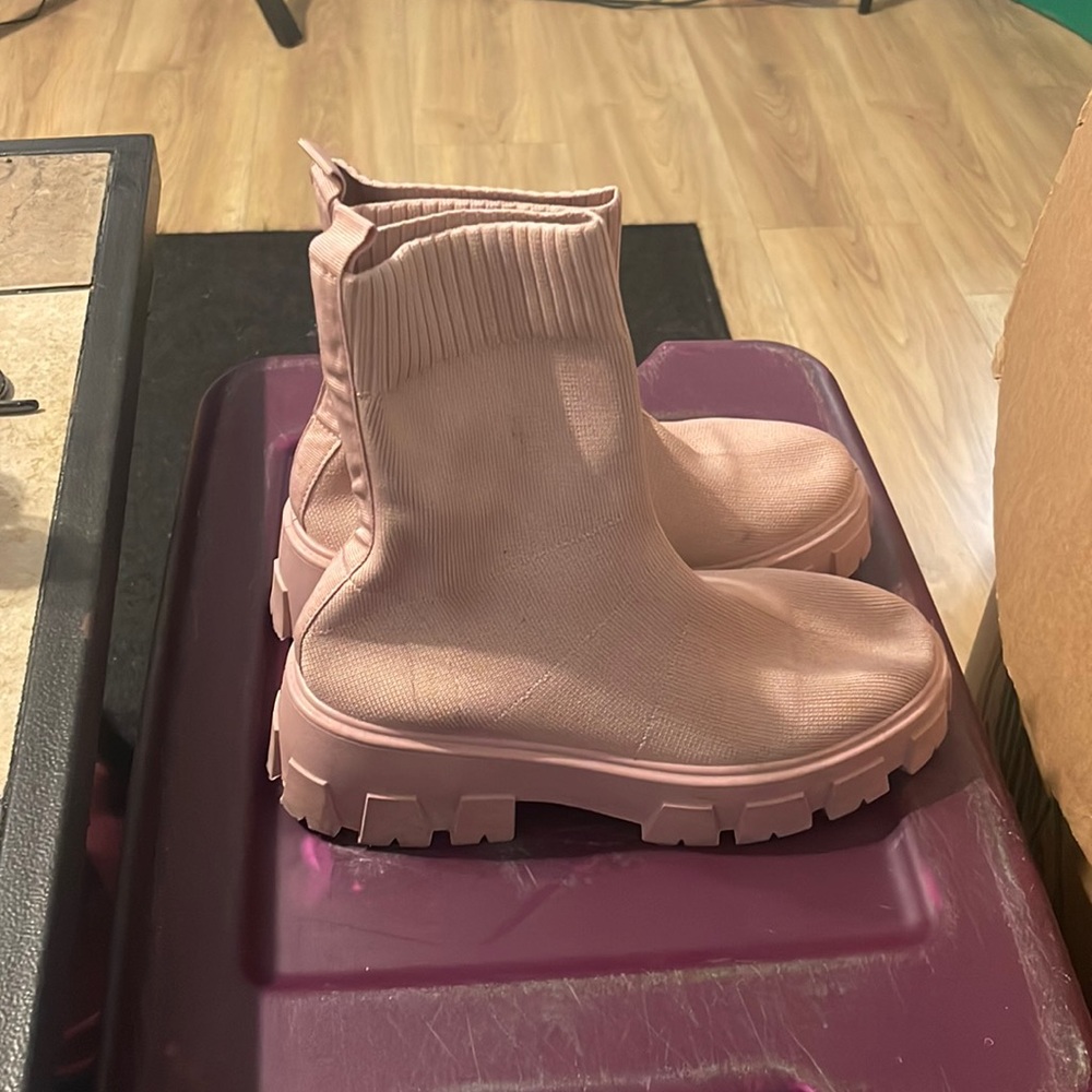 Blush Pink Sock Ankle Boots